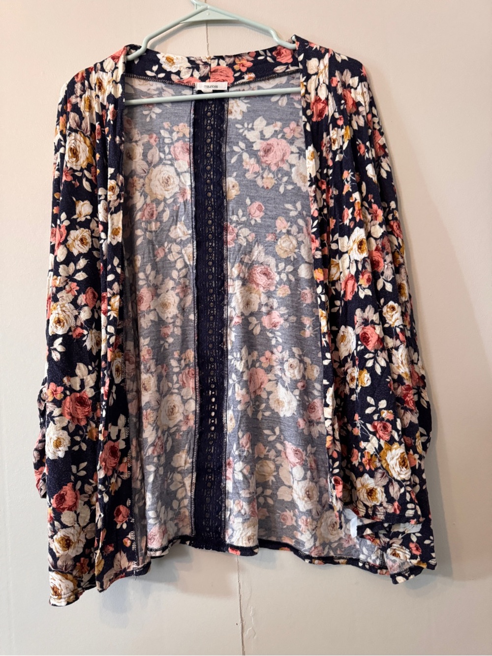 Maurices Floral Open-Front Cardigan Knit Top - Navy, Size XL